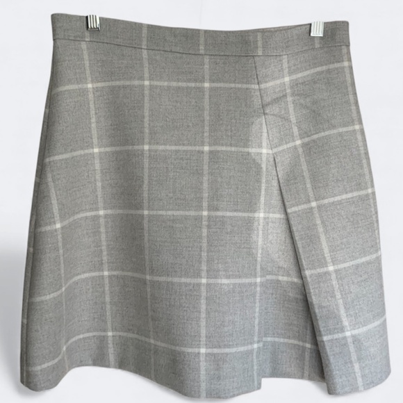 LOFT Window Pane Plaid Mini Skirt Light Grey SZ 4 - Picture 5 of 11